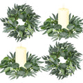 Thinkday 4 Pcs Candle Rings Artificial Eucalyptus Leaves Wreath Small Boho Wreath Pillar Candle Holder for Spring Summer Wedding