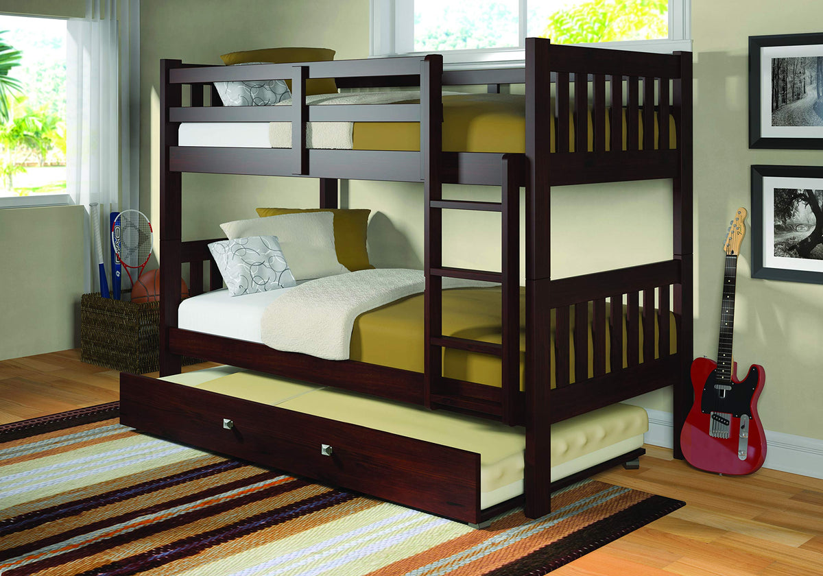 Donco Kids Austin Mission Twin Over Twin Cappuccino Bunkbed With Twin Trundle