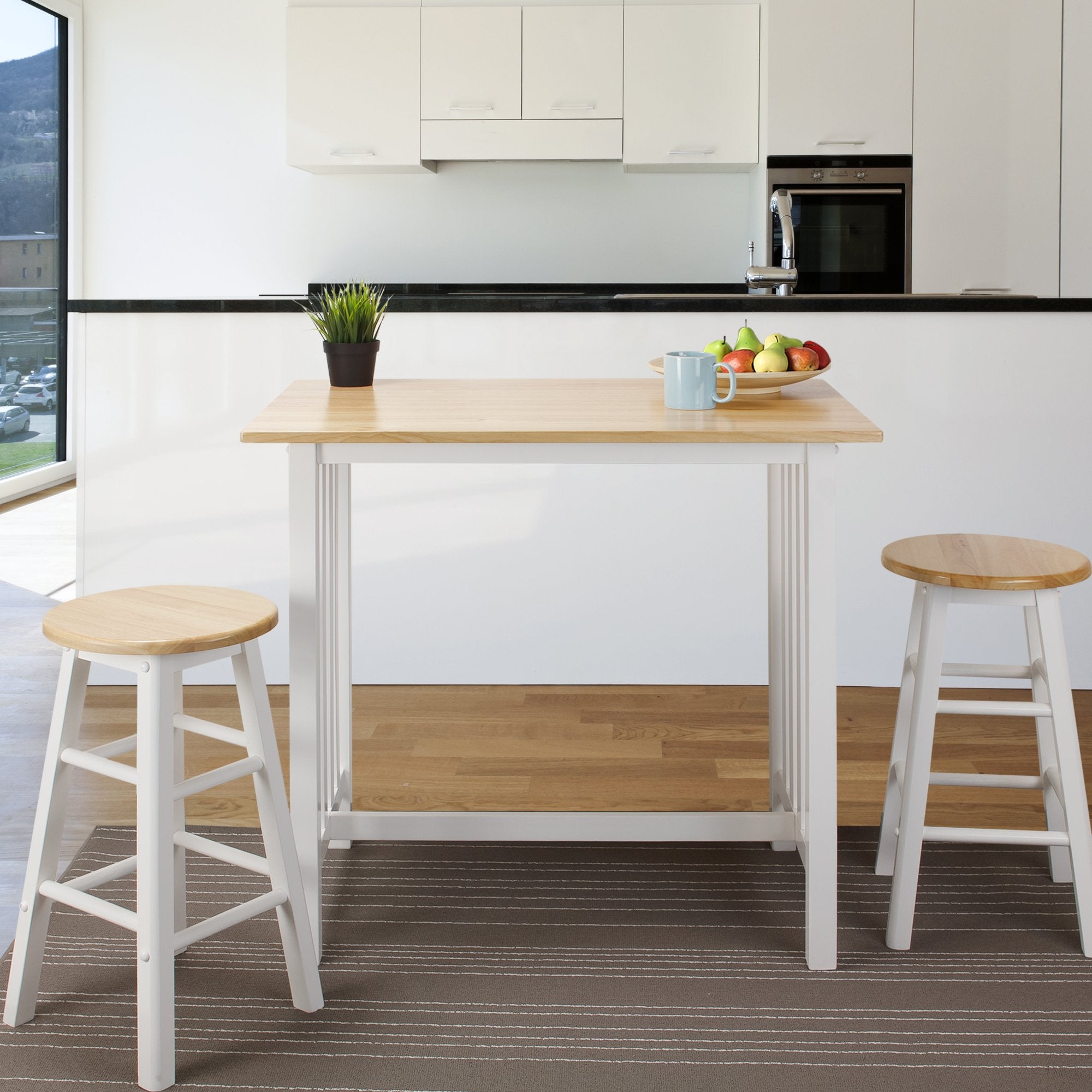 Casual Home 3-Piece Breakfast Set With Solid American Hardwood Top, White