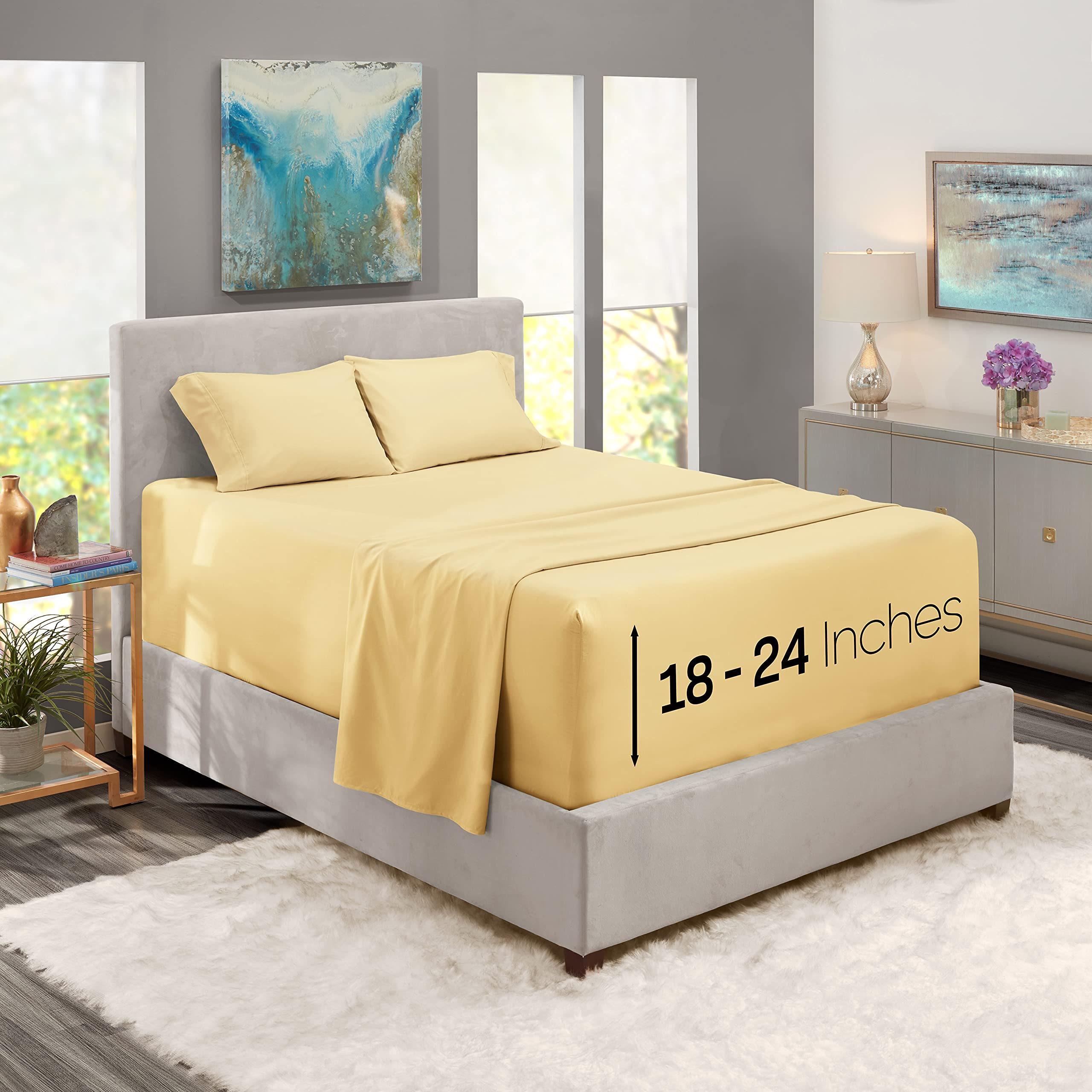 Nestl Extra Deep Pocket Sheets - Fits Mattress 18-24 Inches Deep, Extra Deep Pocket King Size Sheets Sets, 4 Piece King Size Sheets, King Sheets Deep Pocket, Vanilla Yellow Sheets