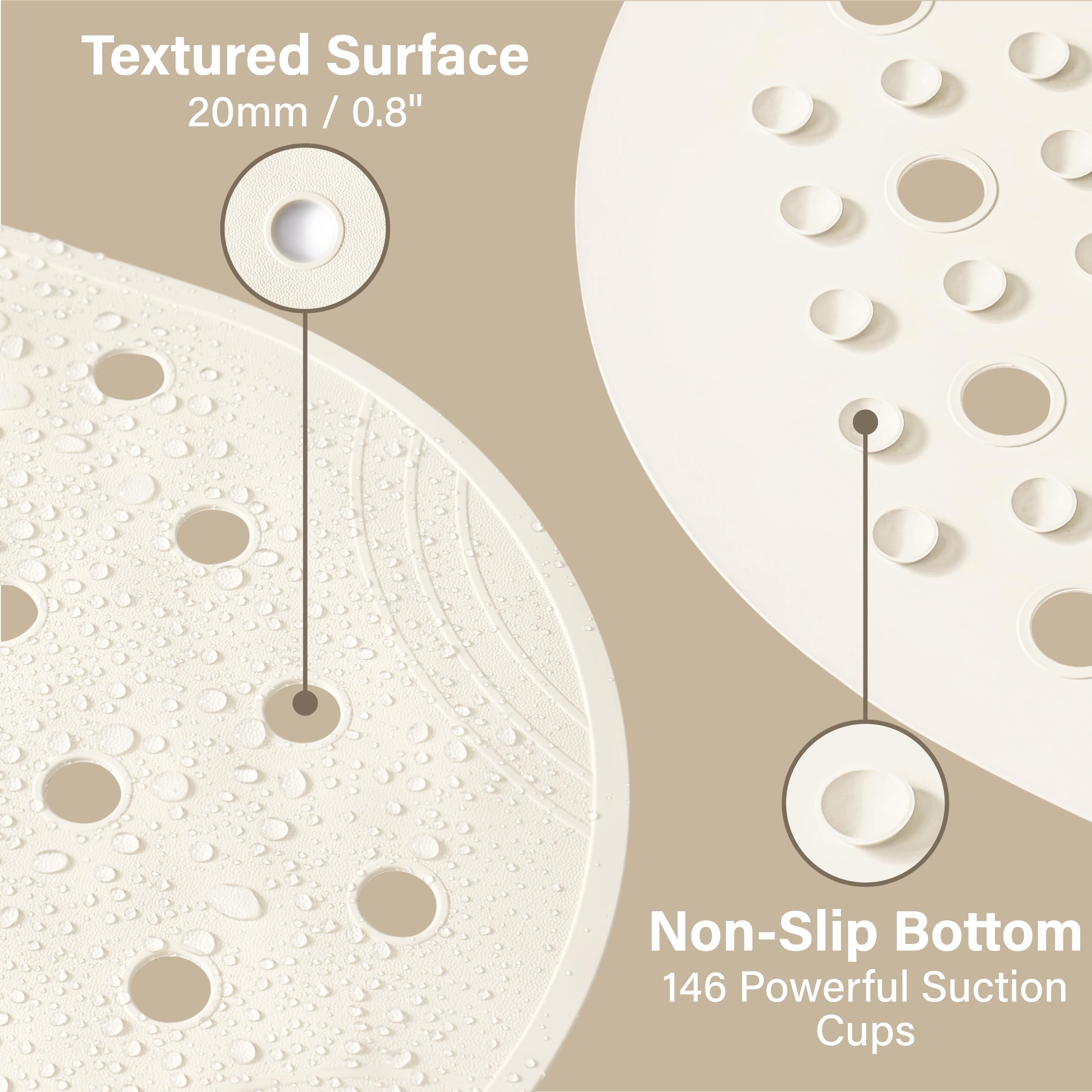 Selfsuite Rubber Bathtub Mat Shower Mat Non-Slip, 31X14 Inch, Bath Tub Floor Mat With Suction Cups And Drainage Holes, Ivory Whi