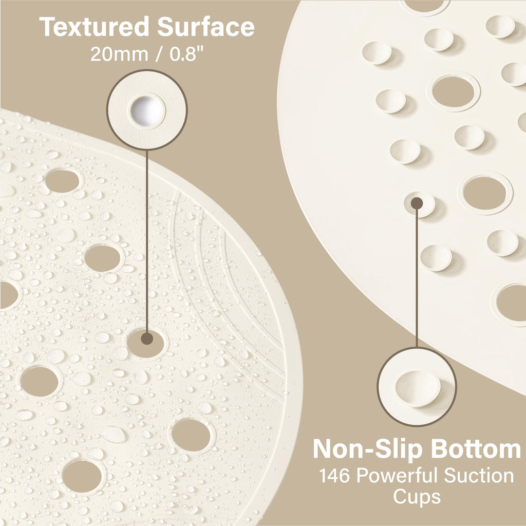 Selfsuite Rubber Bathtub Mat Shower Mat Non-Slip, 31X14 Inch, Bath Tub Floor Mat With Suction Cups And Drainage Holes, Ivory Whi