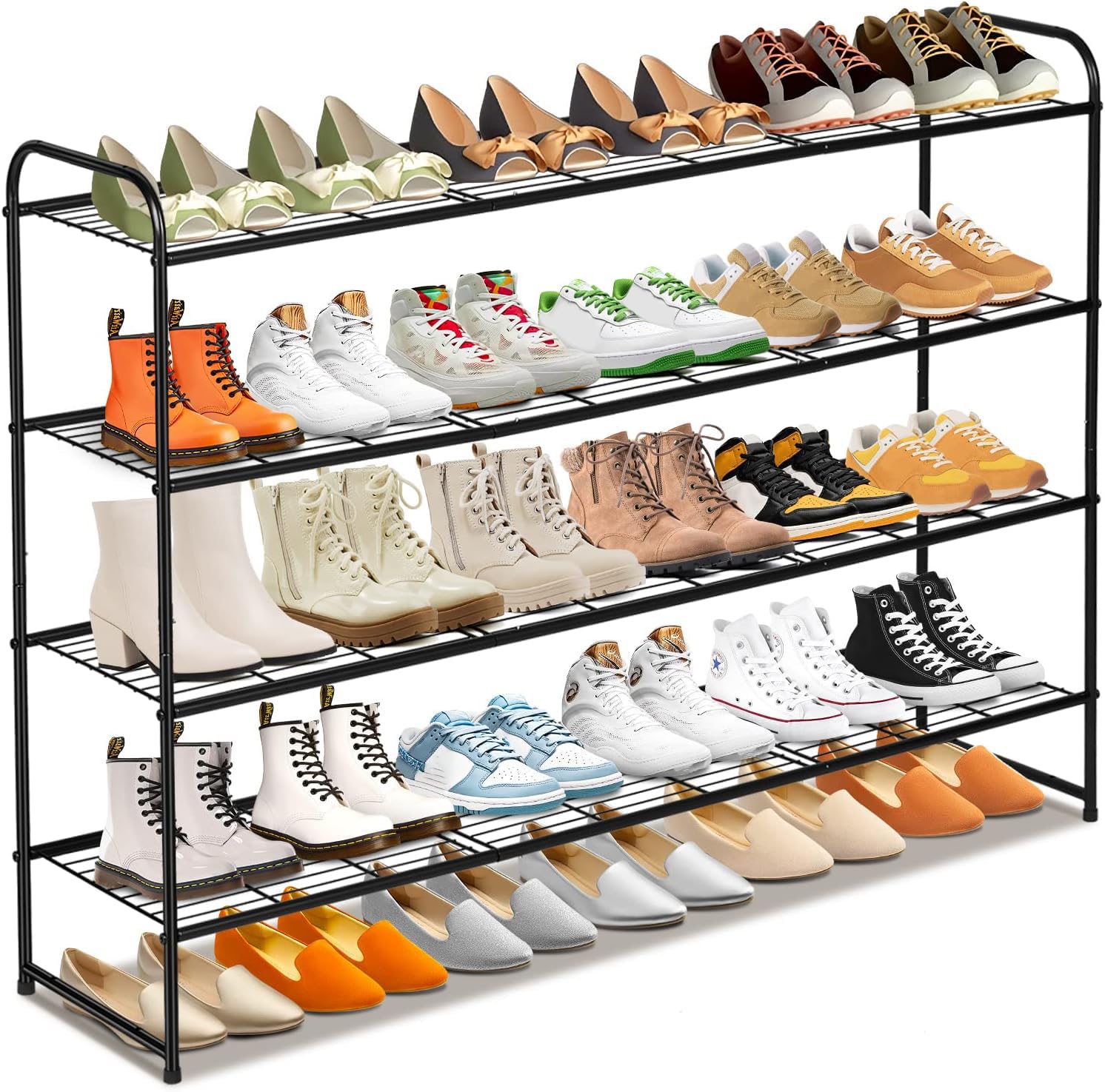 SLEEPING LAMB 4 Tier Long Shoe Organizer for Closet, Metal Shoe Rack Wide Shoe Storage Organizer 30-Pairs Shoe Shelf for Bedroom