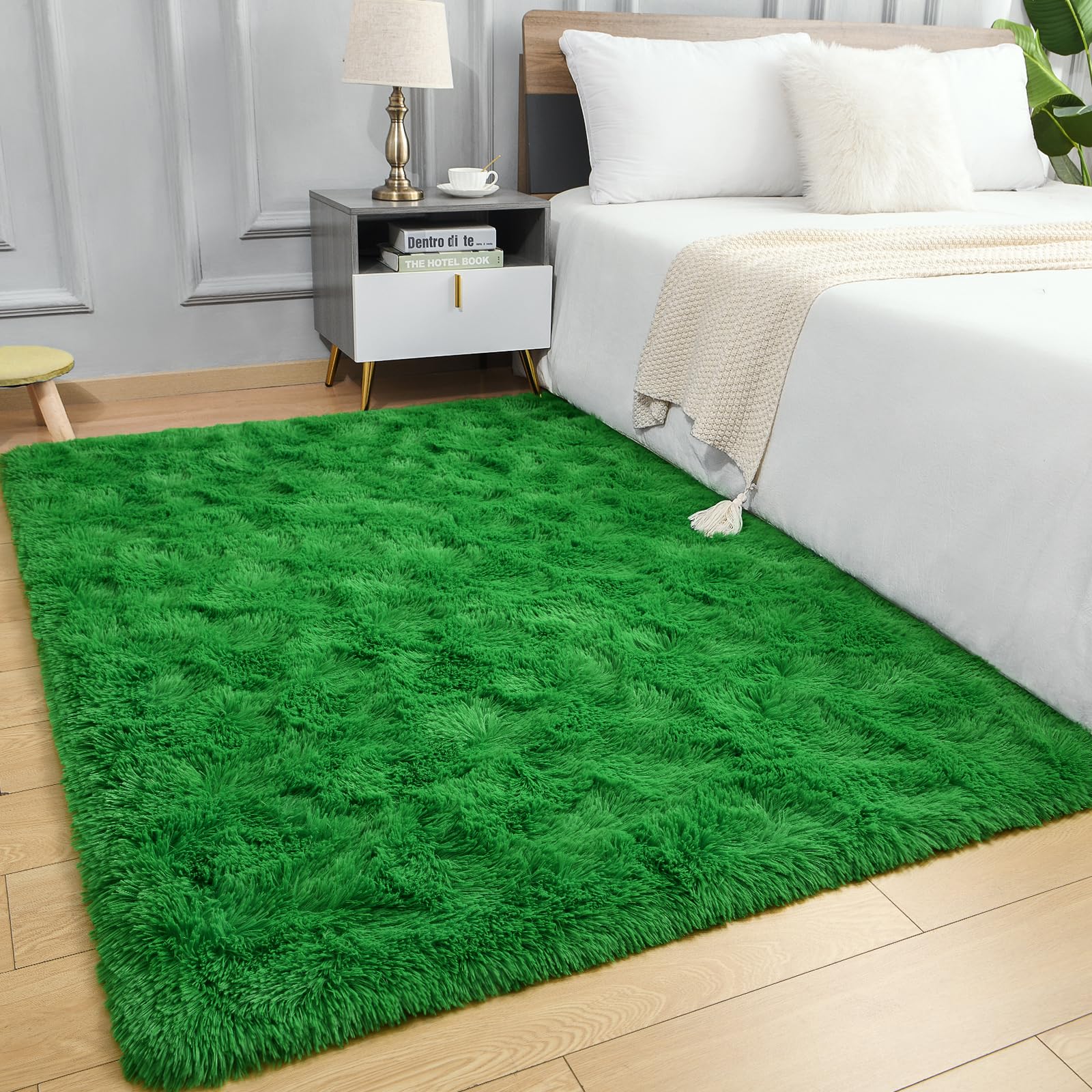 Arogan Luxury Soft Shaggy Rugs Carpets, 5X8 Feet Bedroom Rug Indoor Plush Area Rugs For Living Room, Green Fluffy Rug For Kids G
