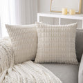 ANRODUO Pack of 2 Cream White Pillow Covers Decorative Throw Pillows 16x16 Inch for Couch Bed Living Room Soft Corduroy Striped 