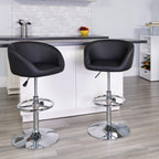 Flash Furniture Luis Contemporary Black Vinyl Adjustable Height Barstool with Barrel Back and Chrome Base