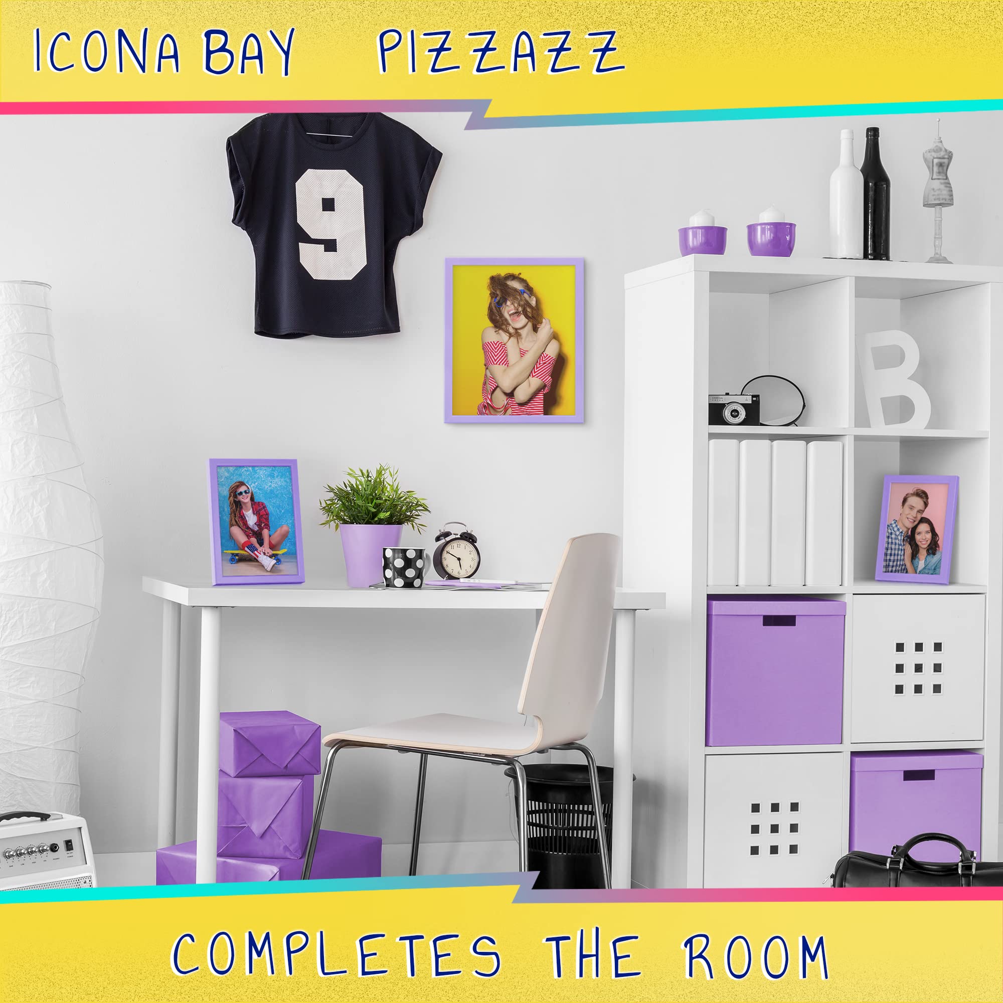 Icona Bay 4X6 Picture Frames (Purple, 3 Pack), Colored Solid Wood Scandinavian Style Frames For Photo, Pizzazz Collection