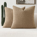Futei Pack Of 2 Khaki Boucle Accent Decorative Throw Pillow Covers,20X20 Inch Soft Solid Textured Cushion Case,Home Decor For Co
