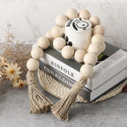Farmhouse Decor Large Wood Bead Garland 50inch long with 1.6'' Diameter beads, Natural Wooden Beads Decor with Tassels Decorativ