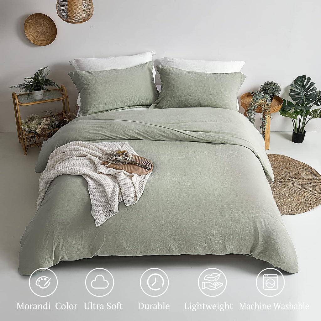 Mildly Super Soft Duvet Cover - 100% Washed Microfiber October Mist Sage Comforter Cover Set 3 Pieces With Zipper Closure & Corn