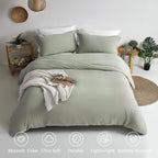 Mildly Super Soft Duvet Cover - 100% Washed Microfiber October Mist Sage Comforter Cover Set 3 Pieces With Zipper Closure & Corn