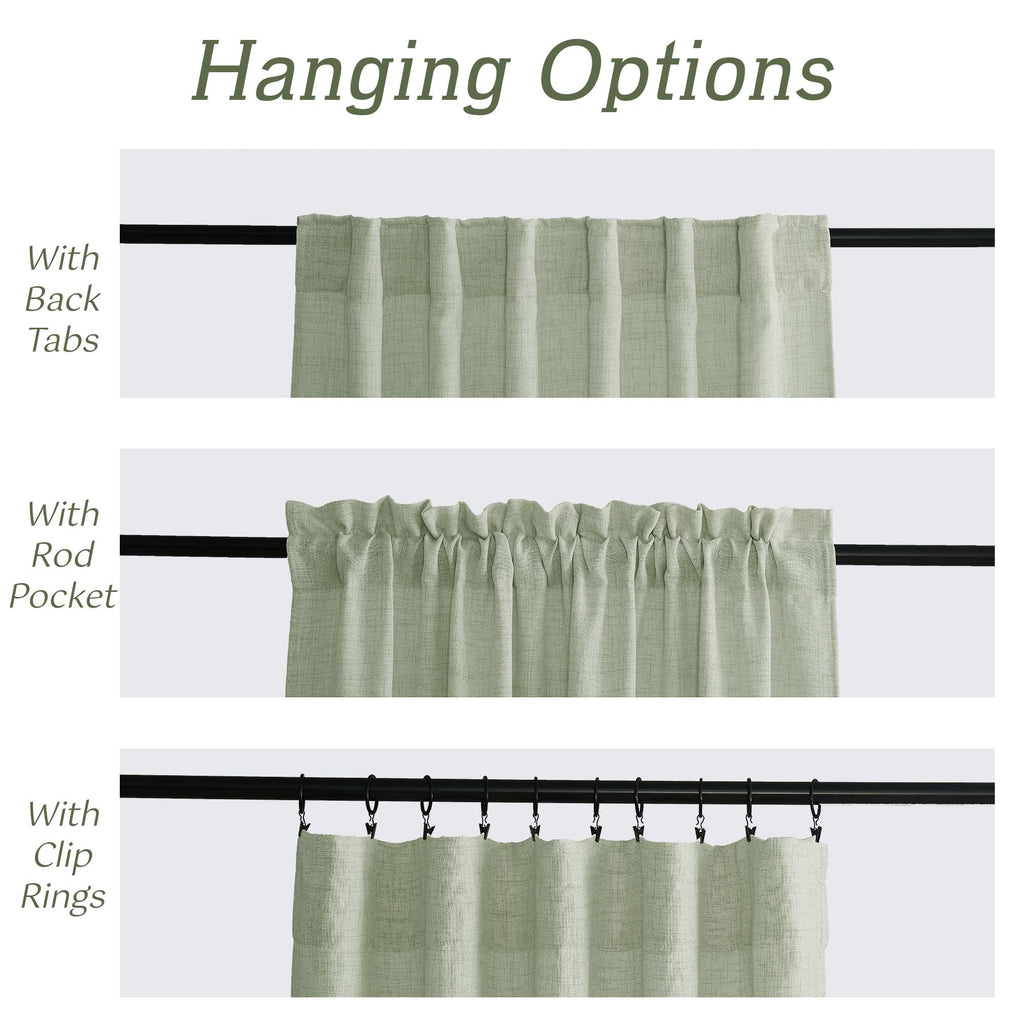 Ryb Home Linen Sheer Curtains And Drapes For Living Room And Bedroom 84 Inches Length, Breathable Back Tab/Rod Pocket Semi Sheer Curtains, Sage Green, W 52 X L 84 Inches, 2 Panels Set