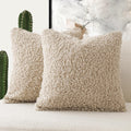 Foindtower 2 Pieces 22X22 Inch Light Khaki, Faux Fur Throw Pillow Cover Accent Sherpa Pillow Fuzzy Soft Pillowcases Sheepskin De