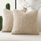 Foindtower 2 Pieces 22X22 Inch Light Khaki, Faux Fur Throw Pillow Cover Accent Sherpa Pillow Fuzzy Soft Pillowcases Sheepskin De