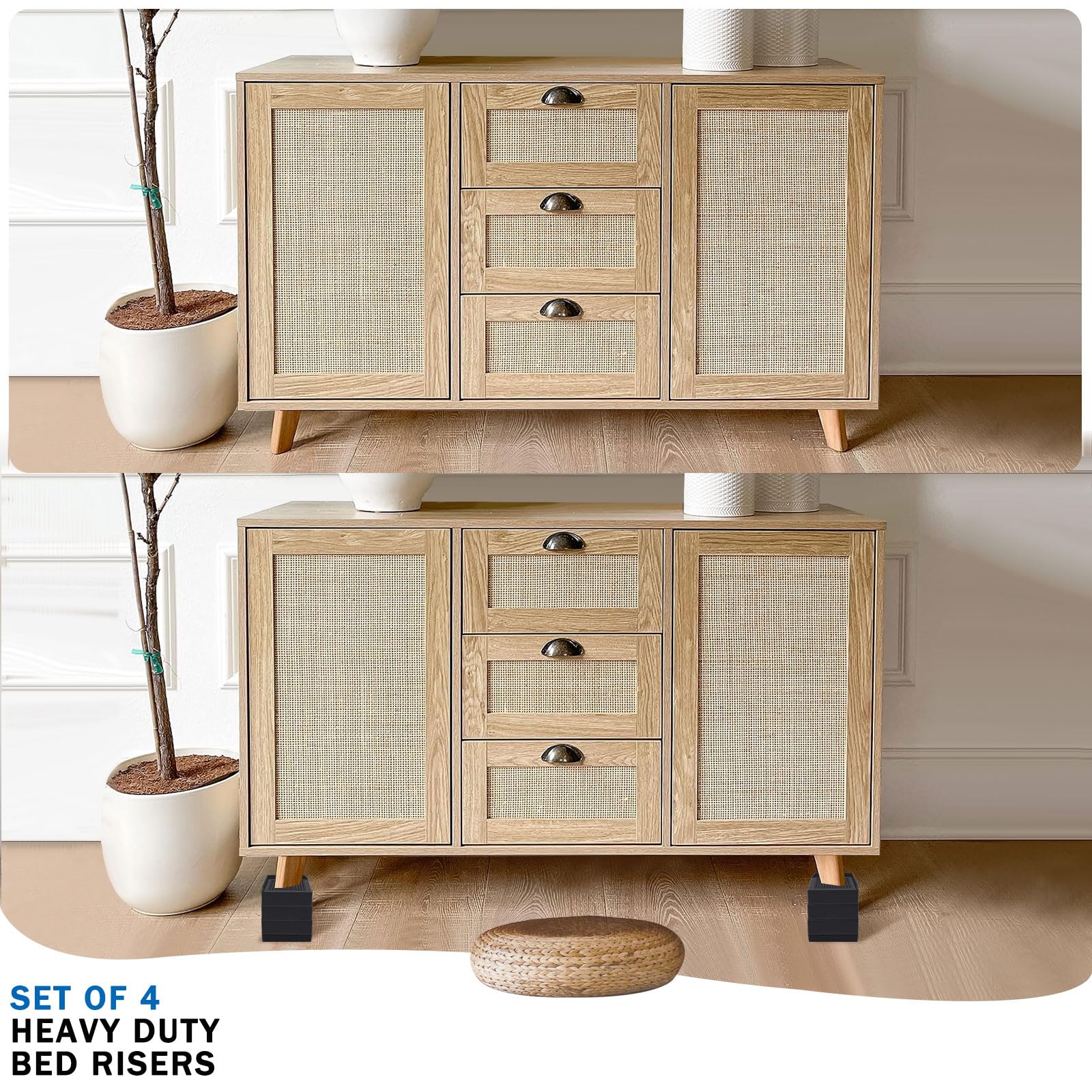 Annkut Bed Risers 4 Inch Heavy Duty, Furniture Risers For Desk Table Sofa Couch Lifts To 1.5?3 Or 4 In, Square Adjustable Risers