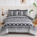 Dinjoy King Size Comforter Set Boho,Dark Gray Bedding Set 7 Pieces Bed In A Bag Aztec Bohemian Comforters Complete Set Stripes F