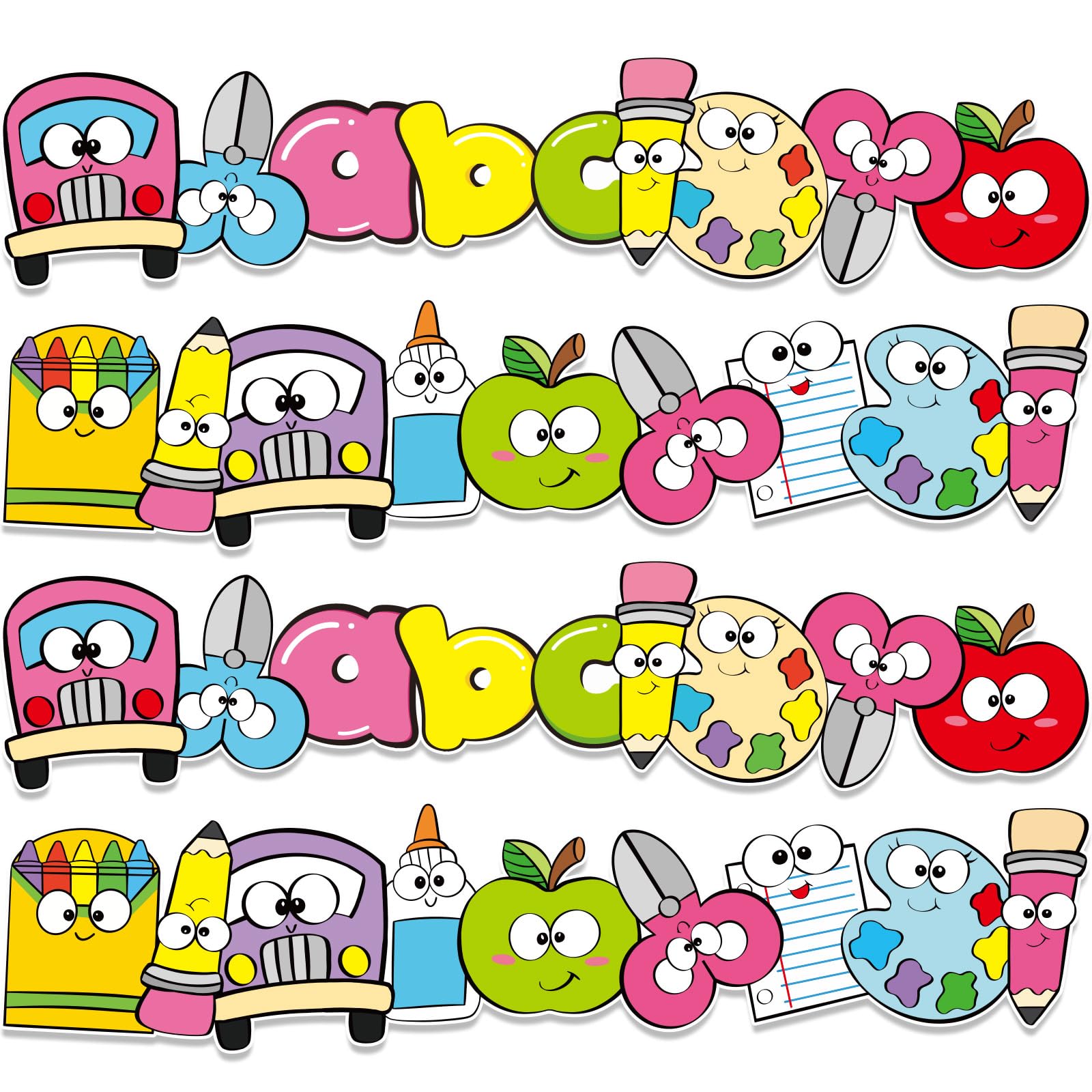 Whaline 69Ft Back To School Bulletin Board Borders Colorful Cartoon Pencil Apple School Bus Adhesive Border Trim For School Clas