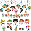 Outus 24 Pieces Day of The Dead Photo Booth Props D  a de Los Muertos Skull Photo Prop Party Hanging Decor Party Swirls Decorati