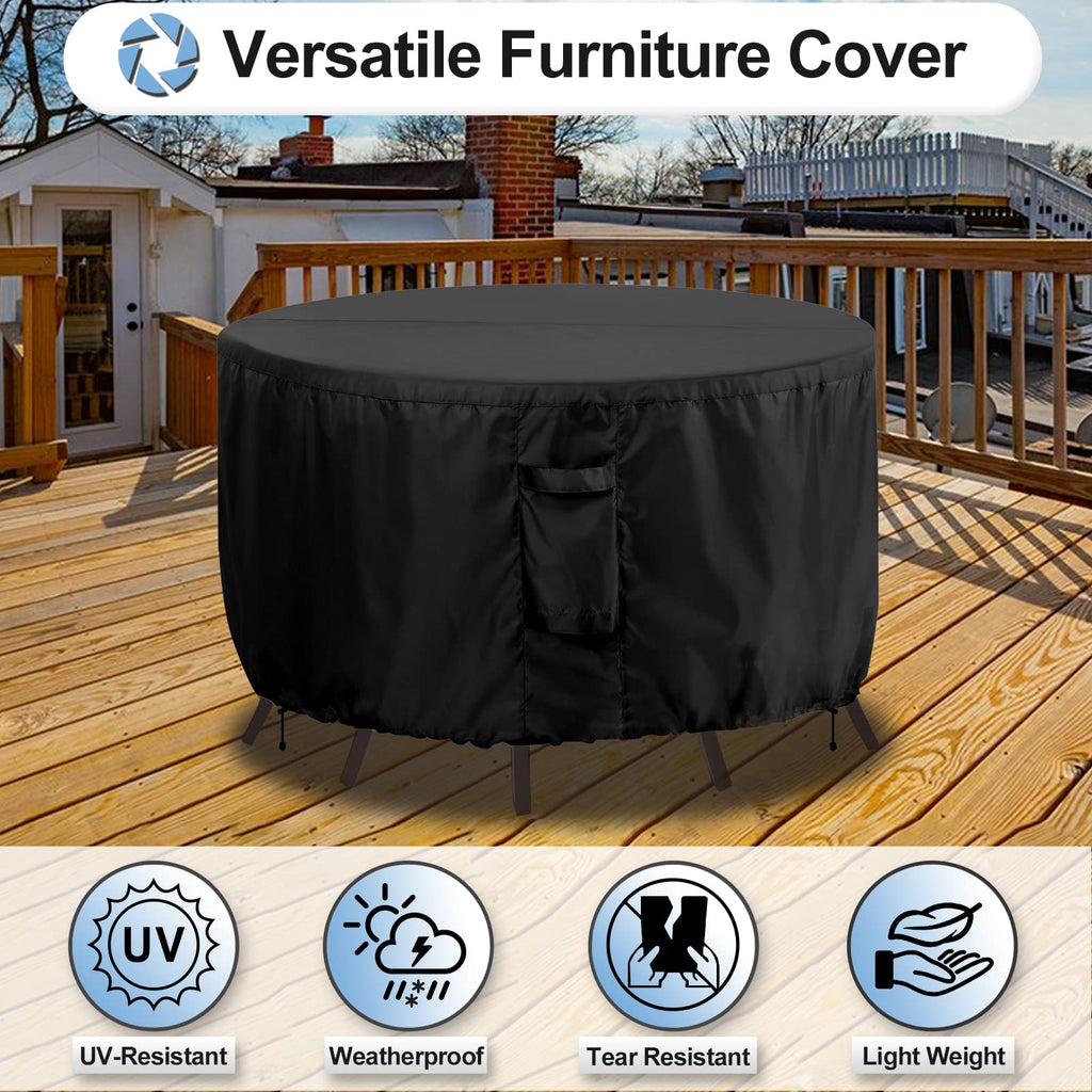 Outdoorlines Outdoor Waterproof Patio Table Furniture Set Covers - Round Couch Sectional Cover Outside Weatherproof Patio Furniture Covering For Deck, Lawn And Backyard 96' Dia X 28' H, Black