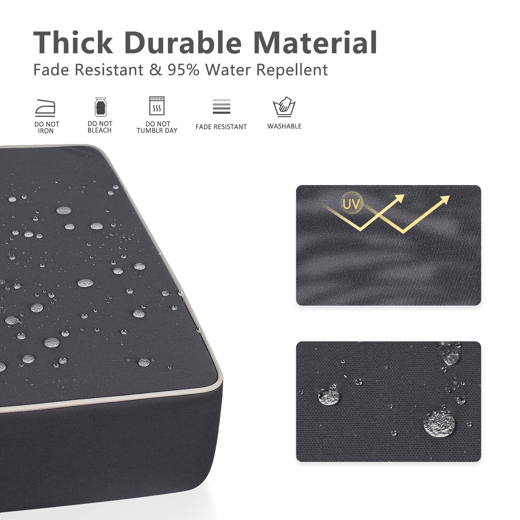 Porch Shield Outdoor Patio Cushion Covers Set 4 Waterproof Fade Resistant Chair Seat Cushion Slipcovers 22 X 20 X 4 Inch, Dark G