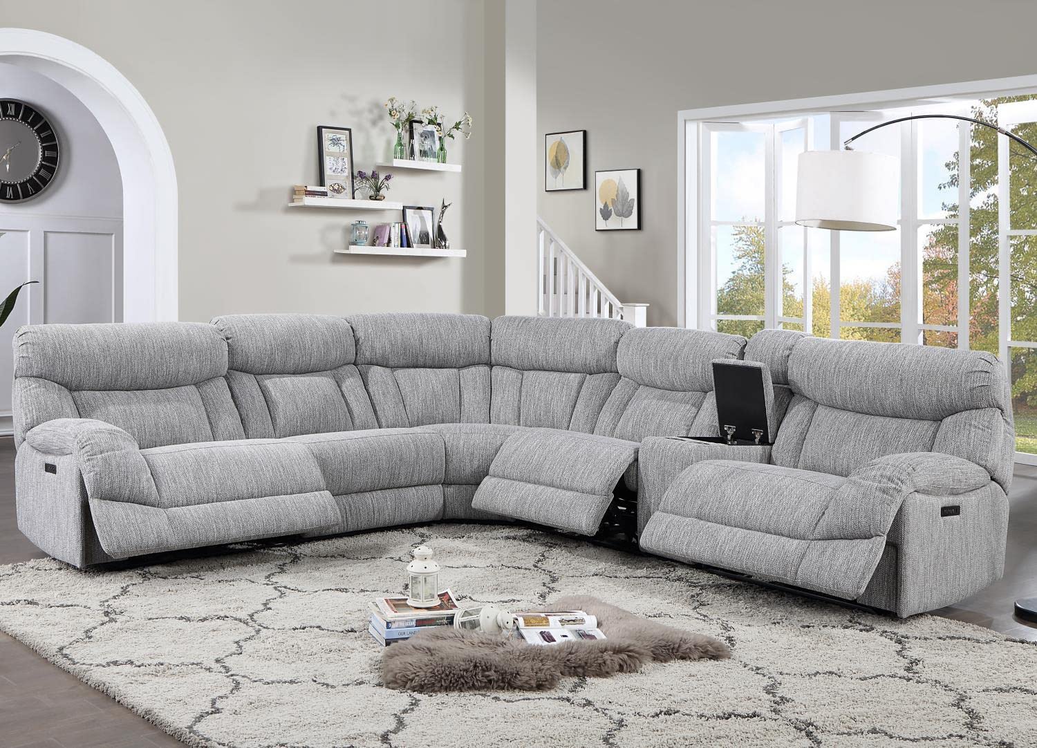 Steve Silver Park City Gray 6-Piece Dual-Power Reclining Sectional