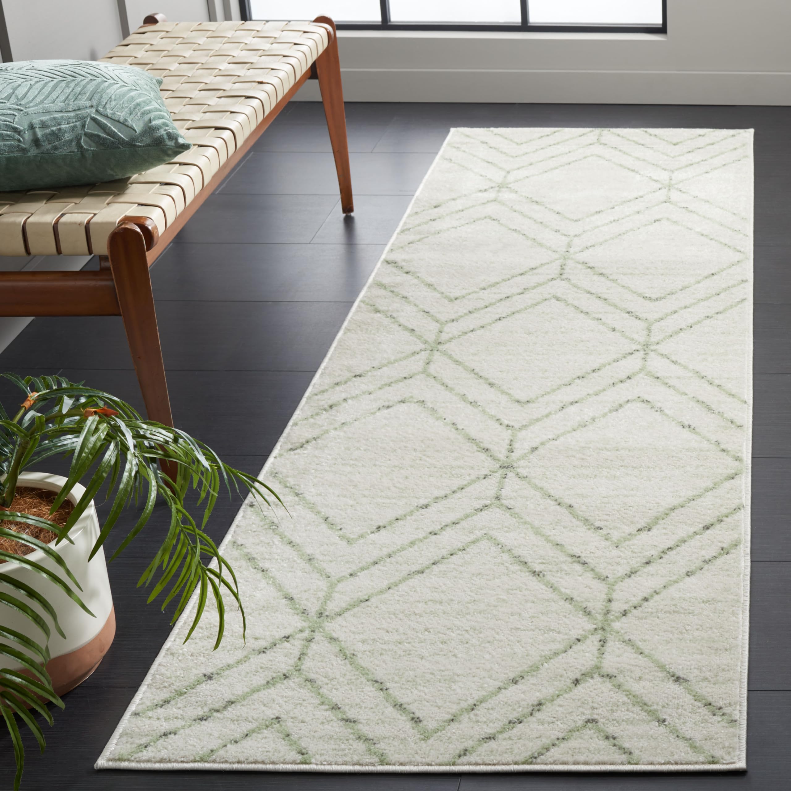 SAFAVIEH Adirondack Collection Runner Rug - 8 Runner, Ivory & Sage, Contemporary Design, Stain Resistant, Ideal for High Traffi