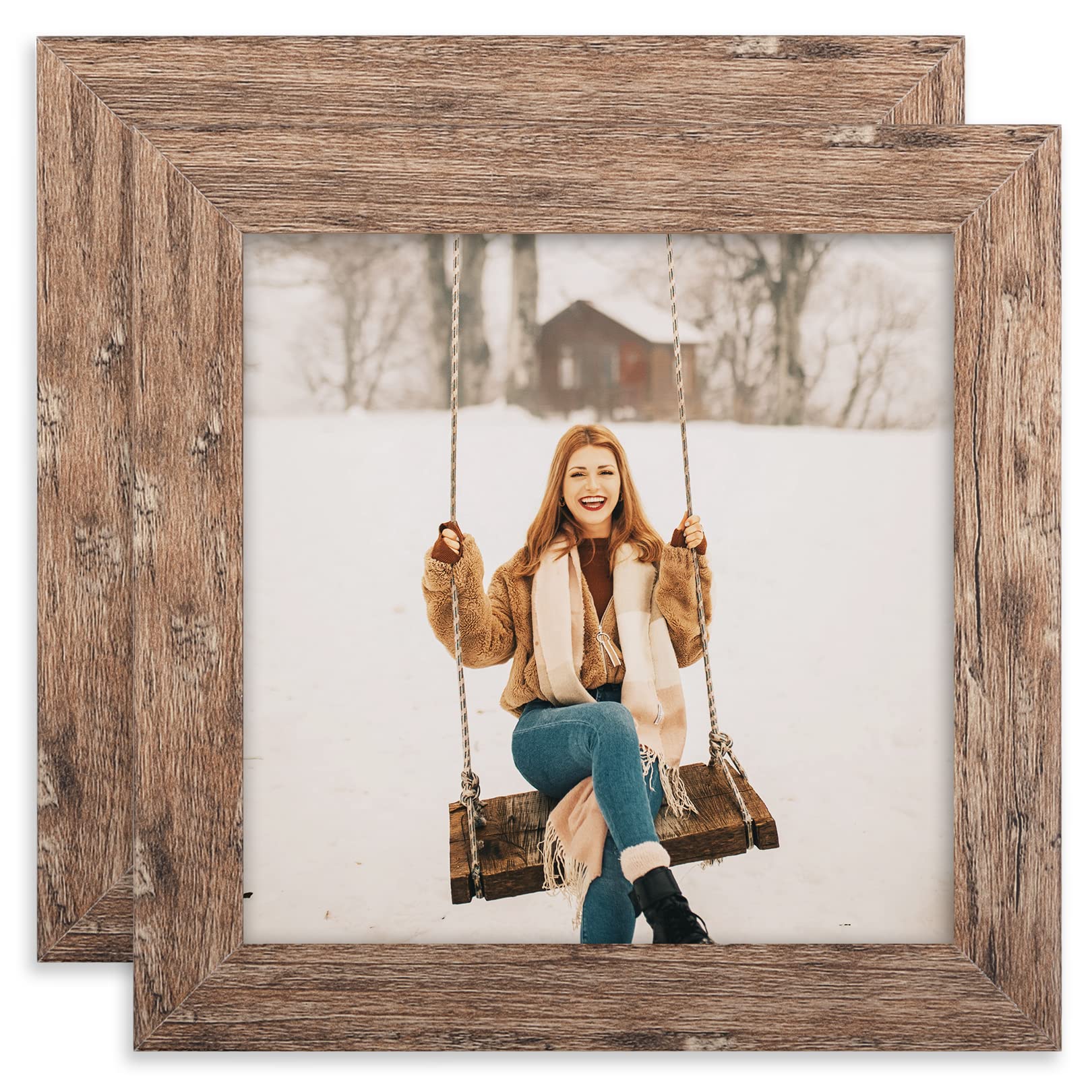 TOFOREVO Picture Frames 4x4 Set of 2 Rustic Wood Grain Photo Frame for Gallery Wall Mounting or Tabletop Display