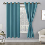 Hiasan Blackout Curtains For Bedroom, 52 X 63 Inches Length - Thermal Insulated & Light Blocking Window Curtains For Living Room, 2 Drape Panels Sewn With Tiebacks, Turquoise