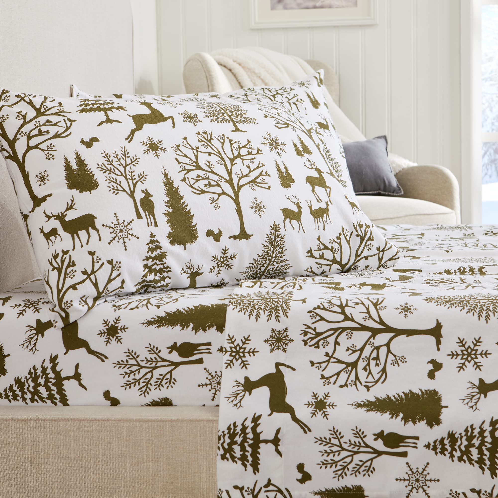 Great Bay Home 100% Turkish Cotton King Holiday Flannel Sheet Set | Deep Pocket Fitted Sheet | Soft, Warm Lodge Bed Sheets | Ant