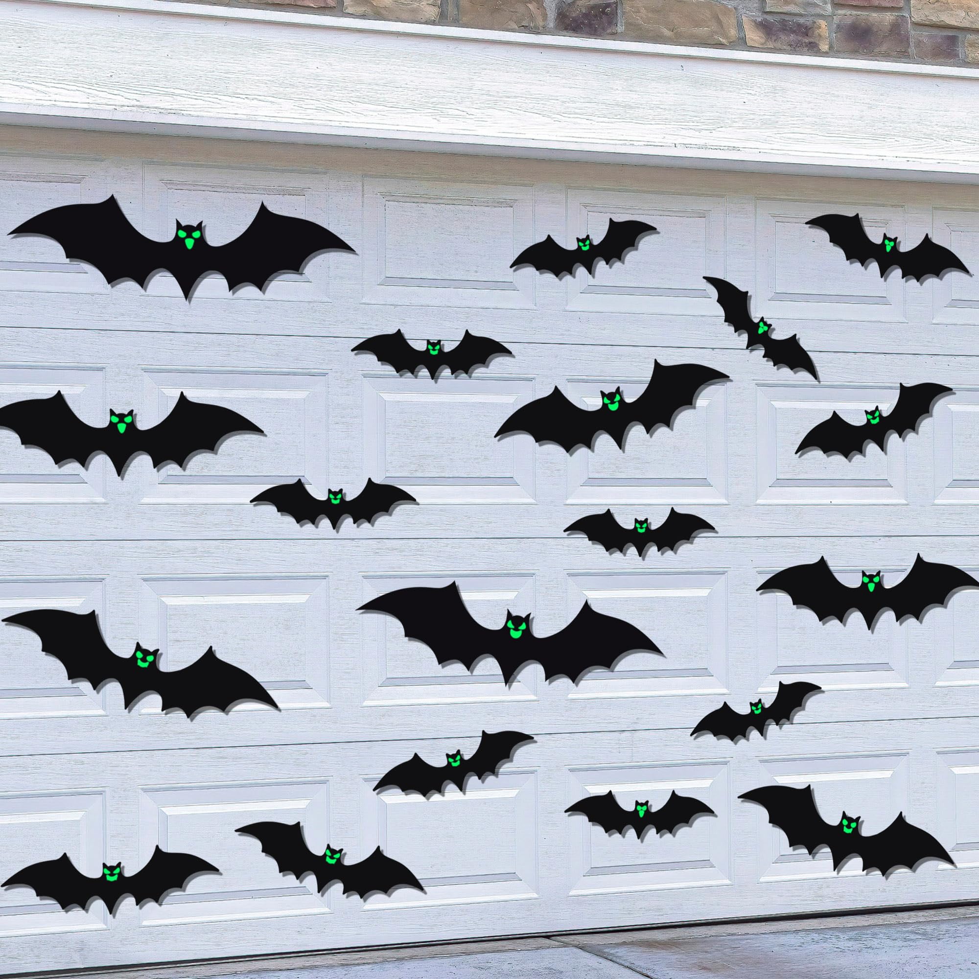 26 Pcs Halloween Magnetic Bats Garage Door Decorations Black Magnets Bats Outdoor Decor With Glowing Eye Stickers For Halloween
