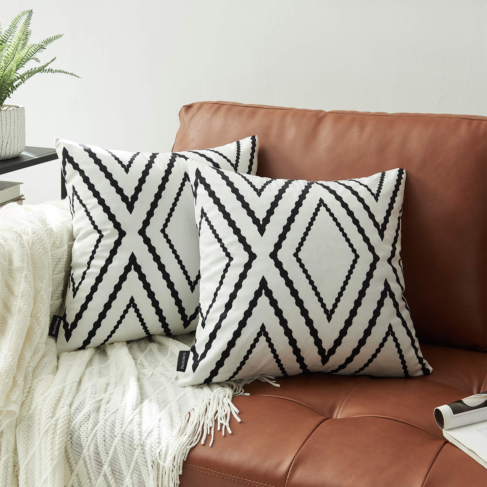 Nestinco Set Of 2 White Square Pillow Covers 22 X 22 Inches Boho Aztec Polyester Blend Decorative Throw Pillow Covers For Sofa C