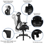 Flash Furniture Lo Ergonomic Mesh Office Chair With 2-To-1 Synchro-Tilt, Adjustable Headrest, Lumbar Support, And Adjustable Pivot Arms In Black