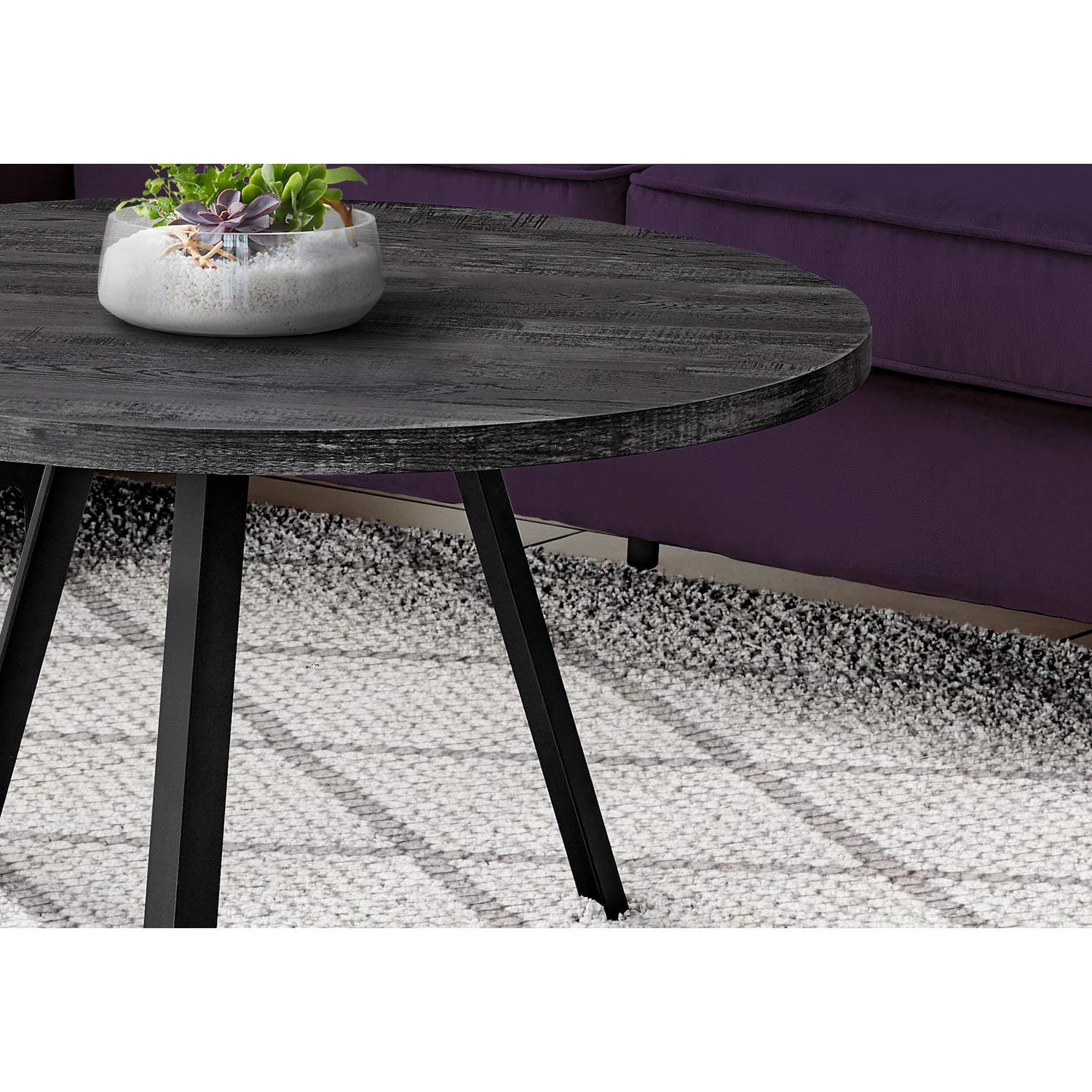 Monarch Specialties 7817 Coffee Table, Accent, Cocktail, Round, Living Room, 36&quot; Dia, Metal, Laminate, Black, Contemporary, Modern Table-36 Reclaimed Wood, 36&quot; L X 36&quot; W X 17.75&quot; H