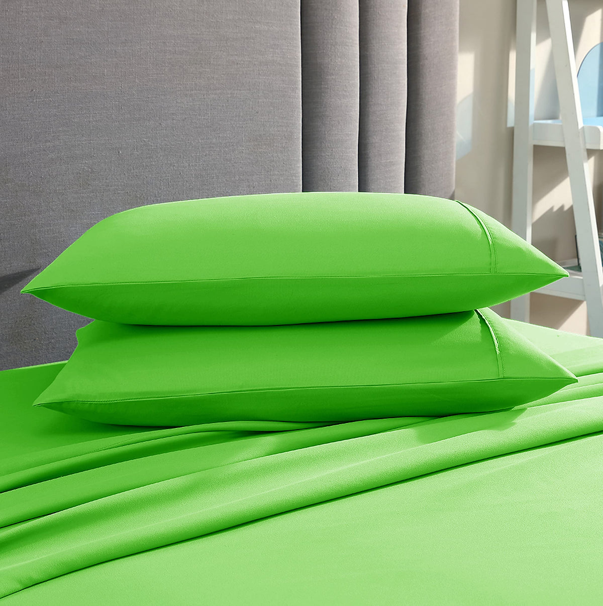 American Home Collection Pillow Case Set Of 2 Double Brushed Microfiber Soft & Easy Care Pillowcases (Lime Green, King 20X40)