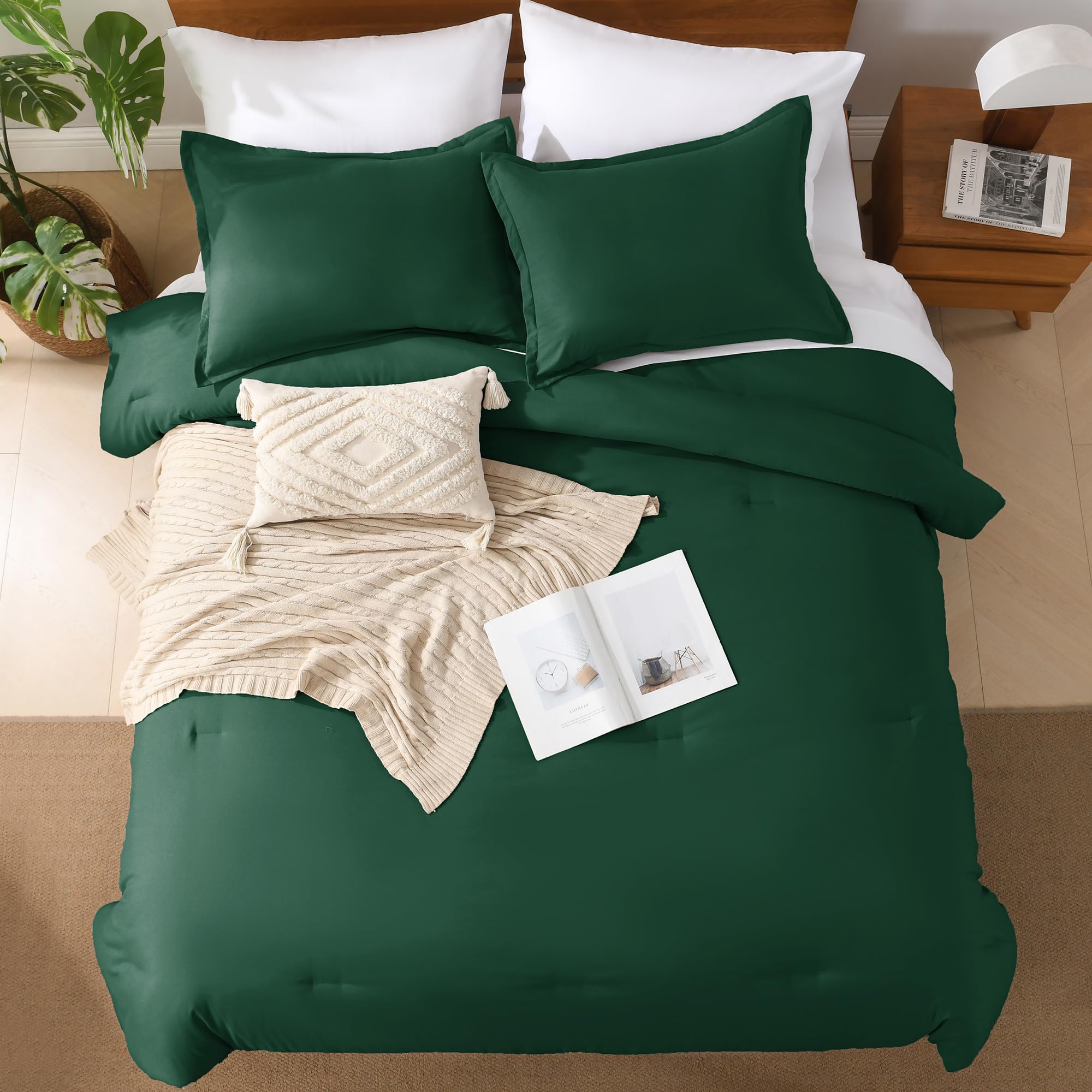 Andency California King Comforter Set Dark Emerald Green - 7 Pieces Bed In A Bag Cal King Bedding Comforter Sets, Summer Solid Soft Lightweight Comforter With Sheets, Pillowcases & Shams