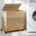Cinnvoice 120 L Rolling Wicker Laundry Basket with Wheels Laundry Hamper with Lid Decorative Woven Hamper with Washable Removabl