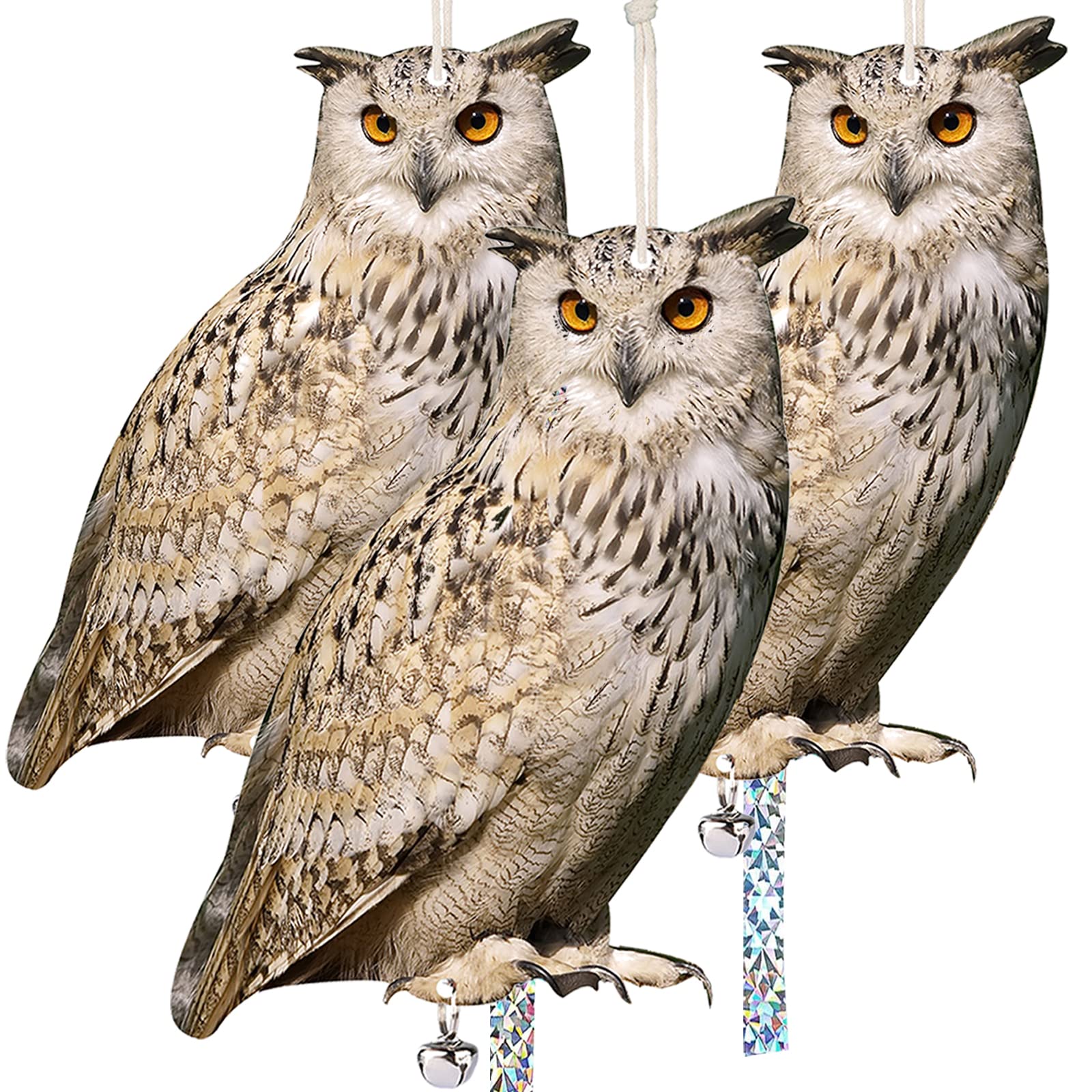 Kungfu Mall Owl To Keep Birds Away, 3 Pack Bird Scare Owl Fake Owl, Reflective Hanging Bird Decoration, Effective Bird Control D