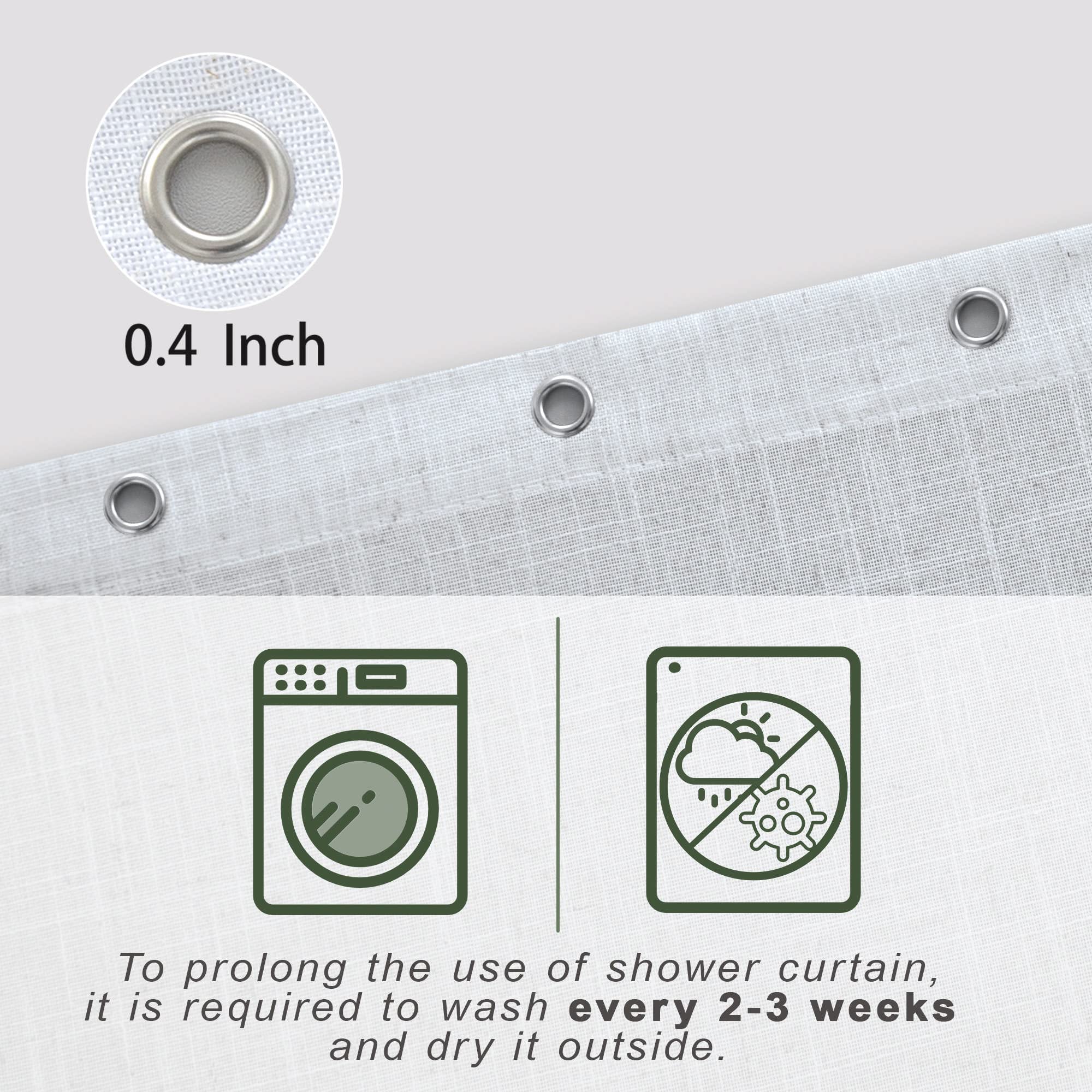 Koufall White Waterproof Linen Fabric Shower Curtain 54X72 Inch Length
