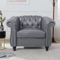 Levnary Leather Upholstered Armchair, Mid-Century Modern Single Sofa Chair With Rolled Arms And Nailhead, Tufted Pu Leather Ches