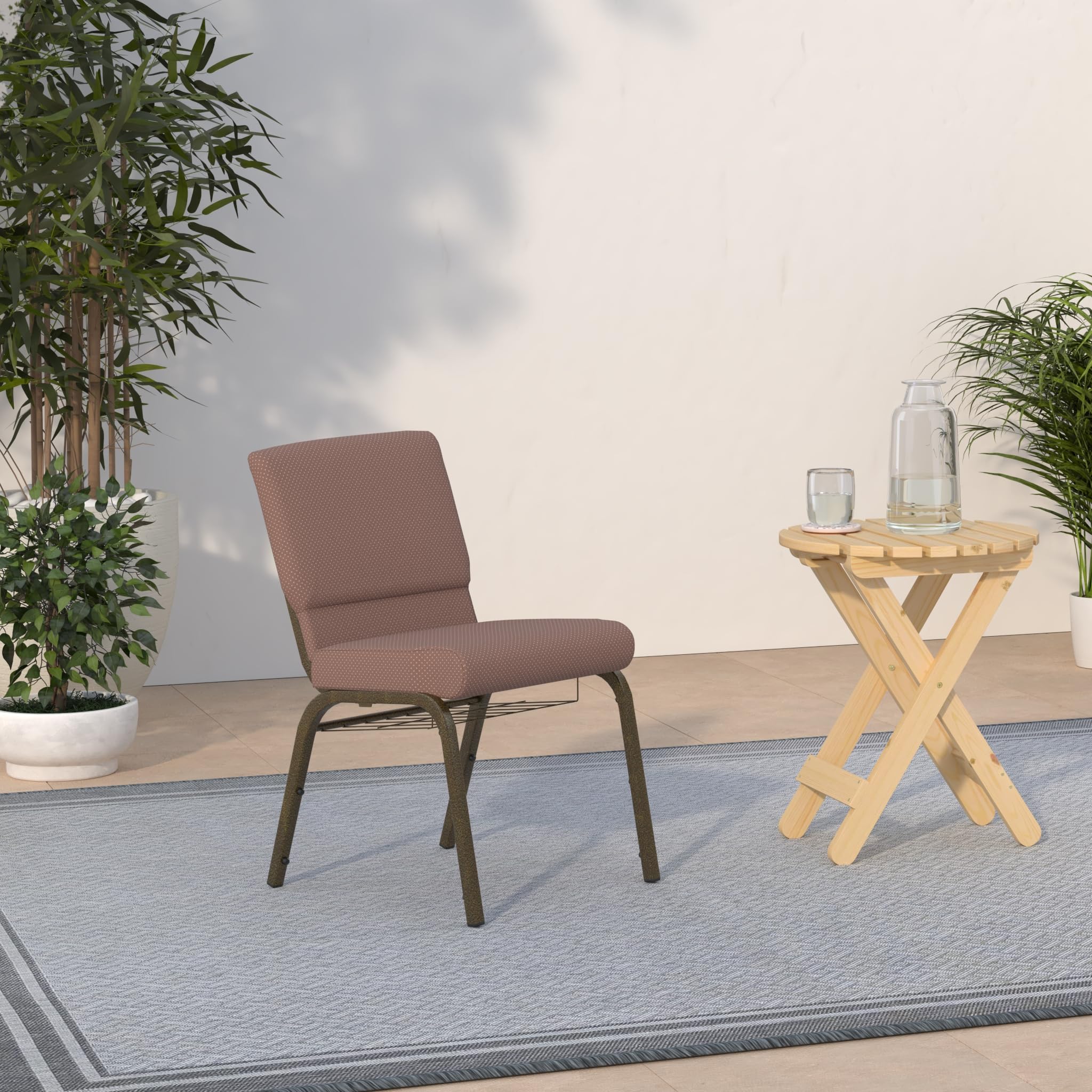 Flash Furniture Hercules Series 18.5''W Church Chair In Brown Dot Fabric With Book Rack - Gold Vein Frame