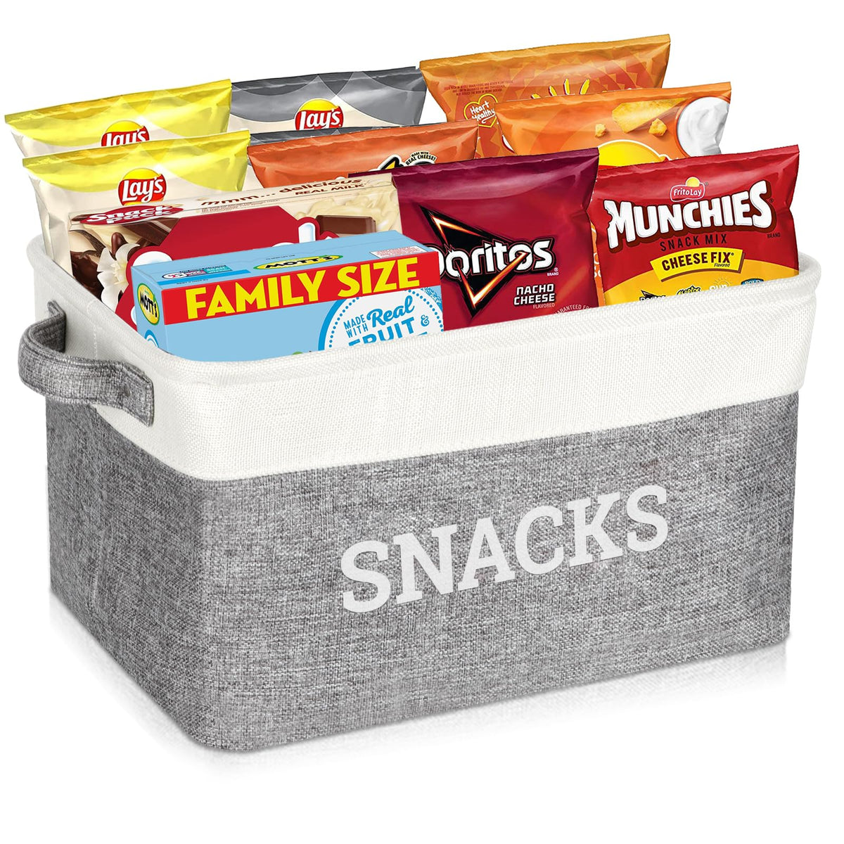 Snack Organizer for Pantry, Foldable Fabric Snack Storage Basket with Handles, Snack Bin Pantry Storage and Organization, Snack 