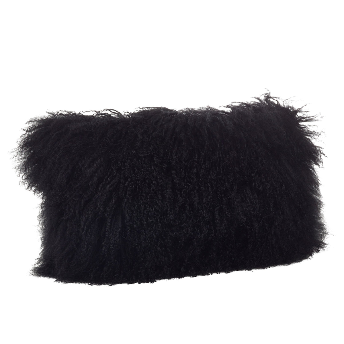 Saro Lifestyle 100% Wool Mongolian Lamb Fur Throw Pillow With Poly Filling, 12' X 20', Black