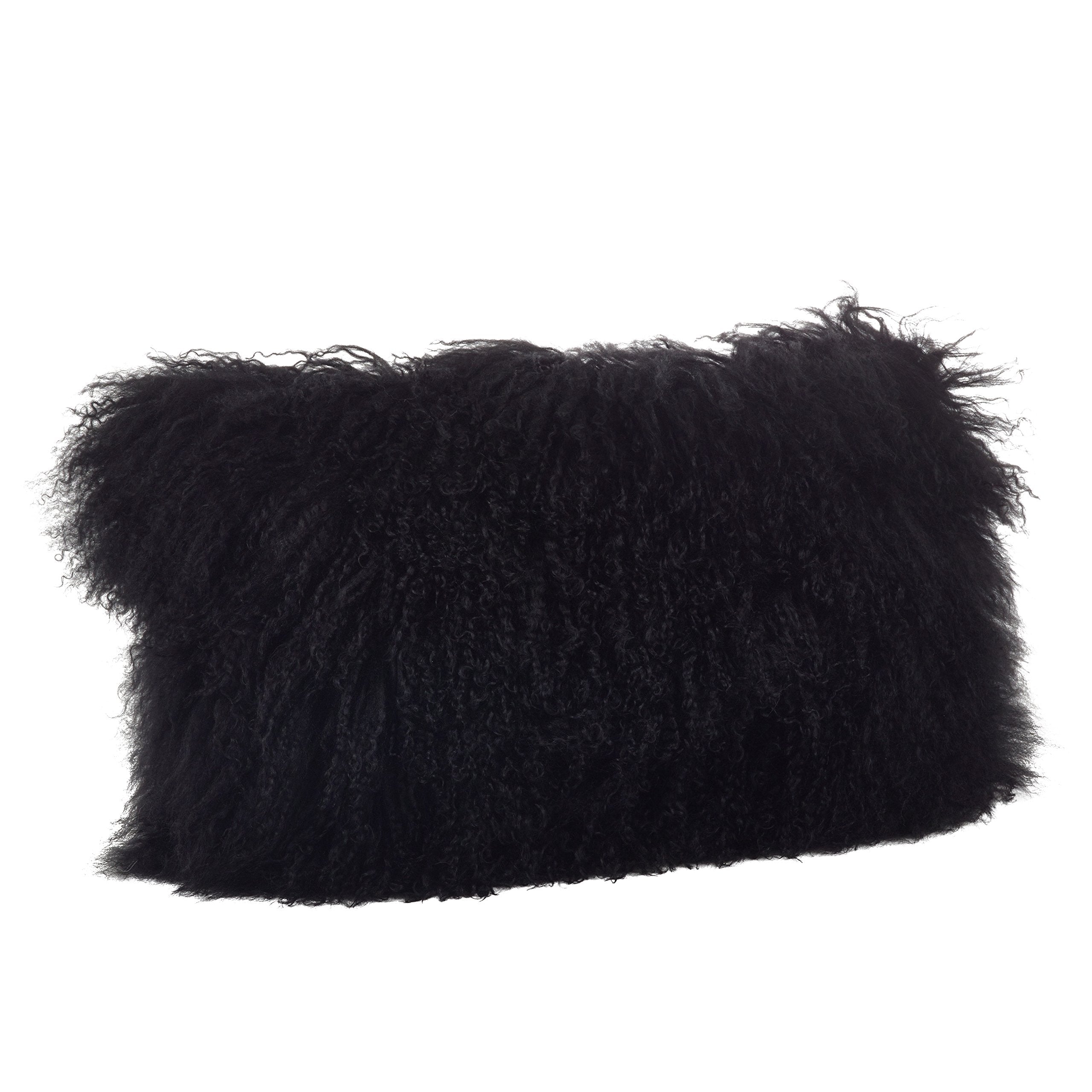Saro Lifestyle 100% Wool Mongolian Lamb Fur Throw Pillow With Poly Filling, 12' X 20', Black
