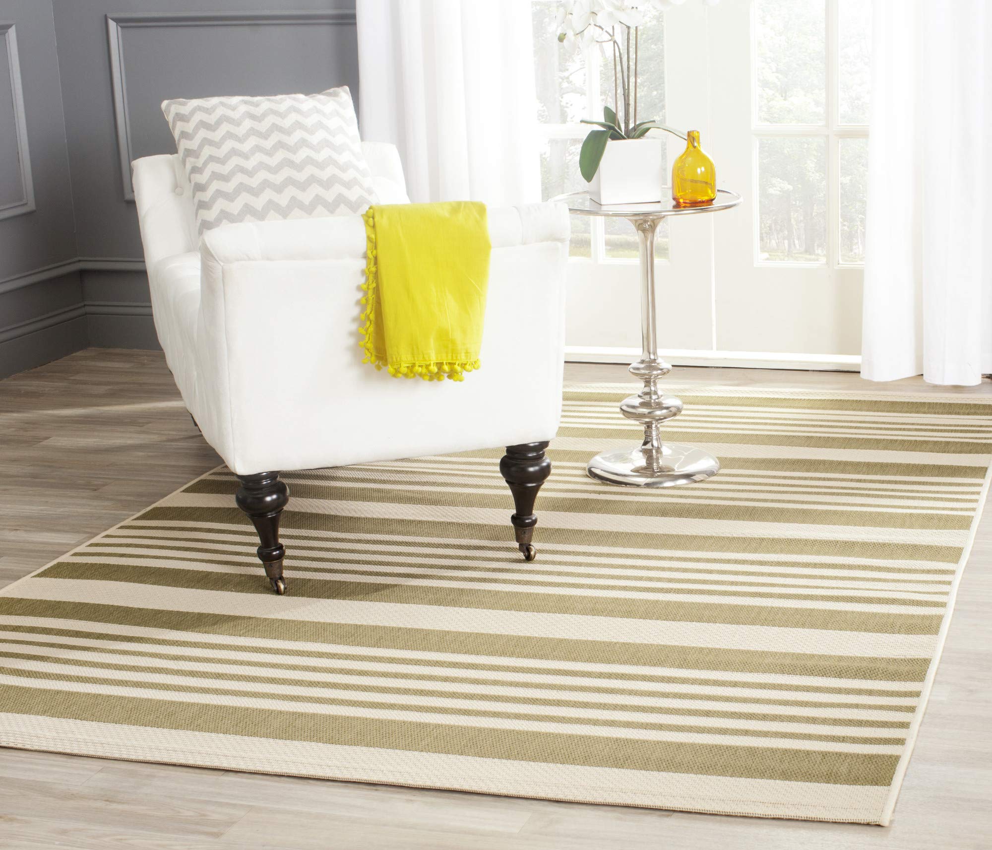 Safavieh Courtyard Collection Area Rug - 5'3'' X 7'7'', Black & Bone, Stripe Design, Non-Shedding & Easy Care, Indoor/Outdoor &