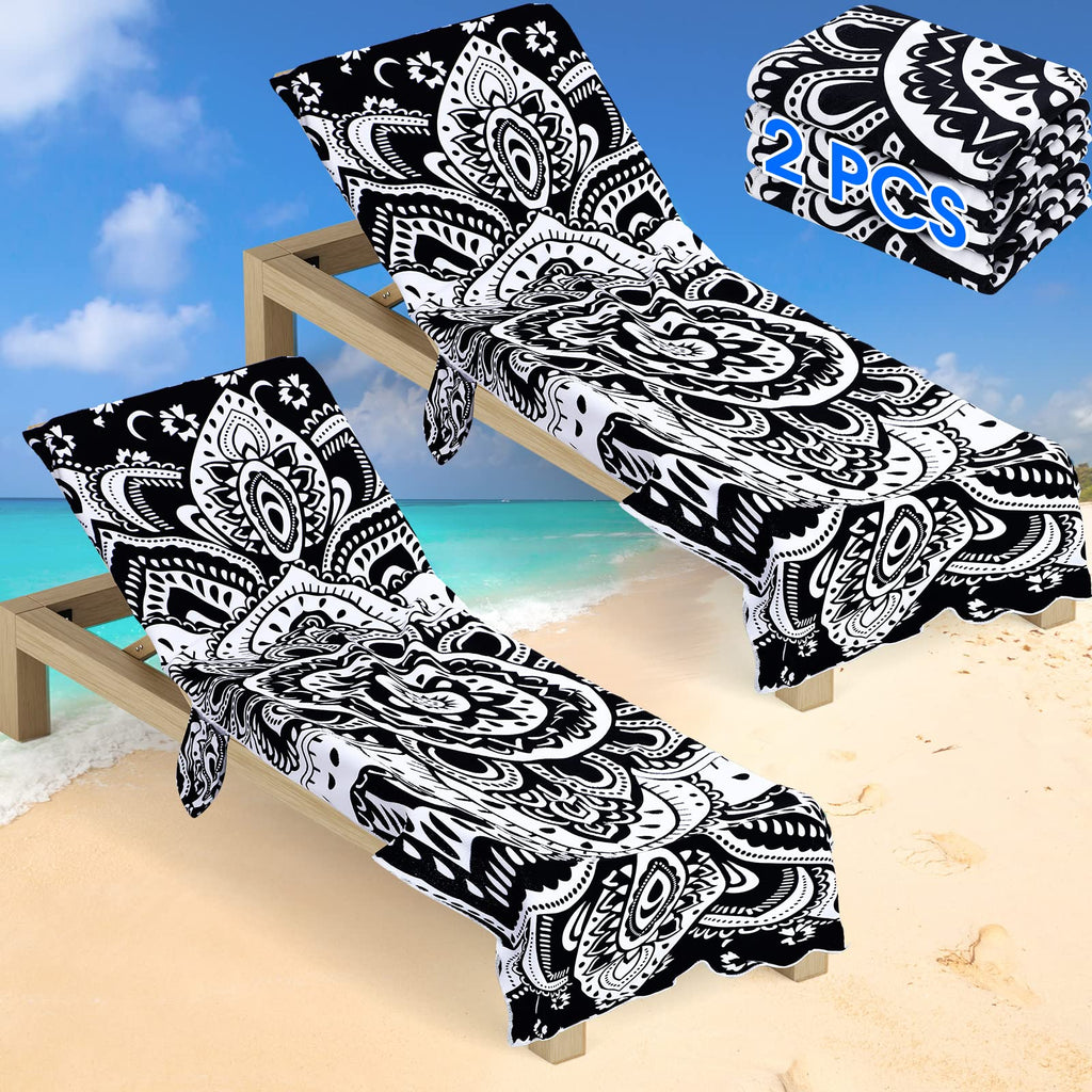 Oudain 2 Pcs Beach Chair Covers With Side Pockets Boho Pool Chaise Lounge Cover Mandala Microfiber Chaise Lounge Chair Towel Cov