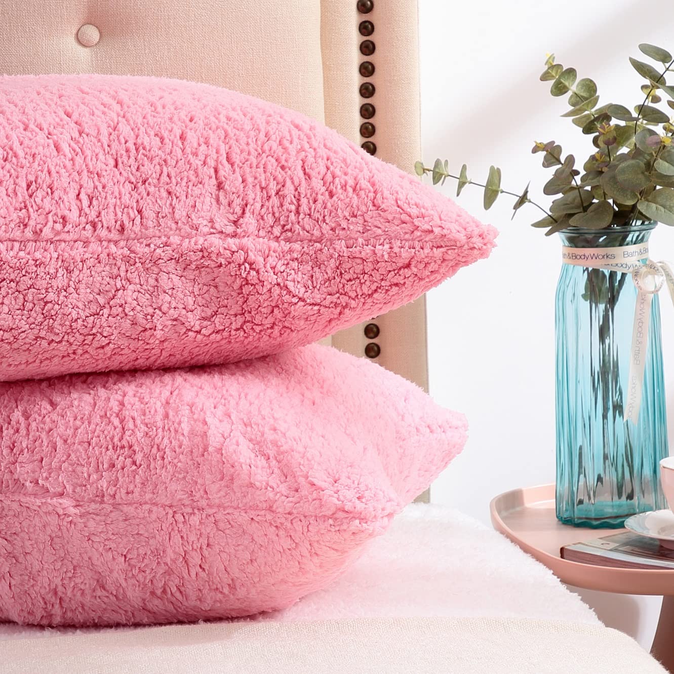 Reafort Ultra Soft Sherpa Pillowcases Pillow Covers Standard Size 20''X26'' Pack Of 2 With Zipper Closure (Pink, 20   X26    Sta