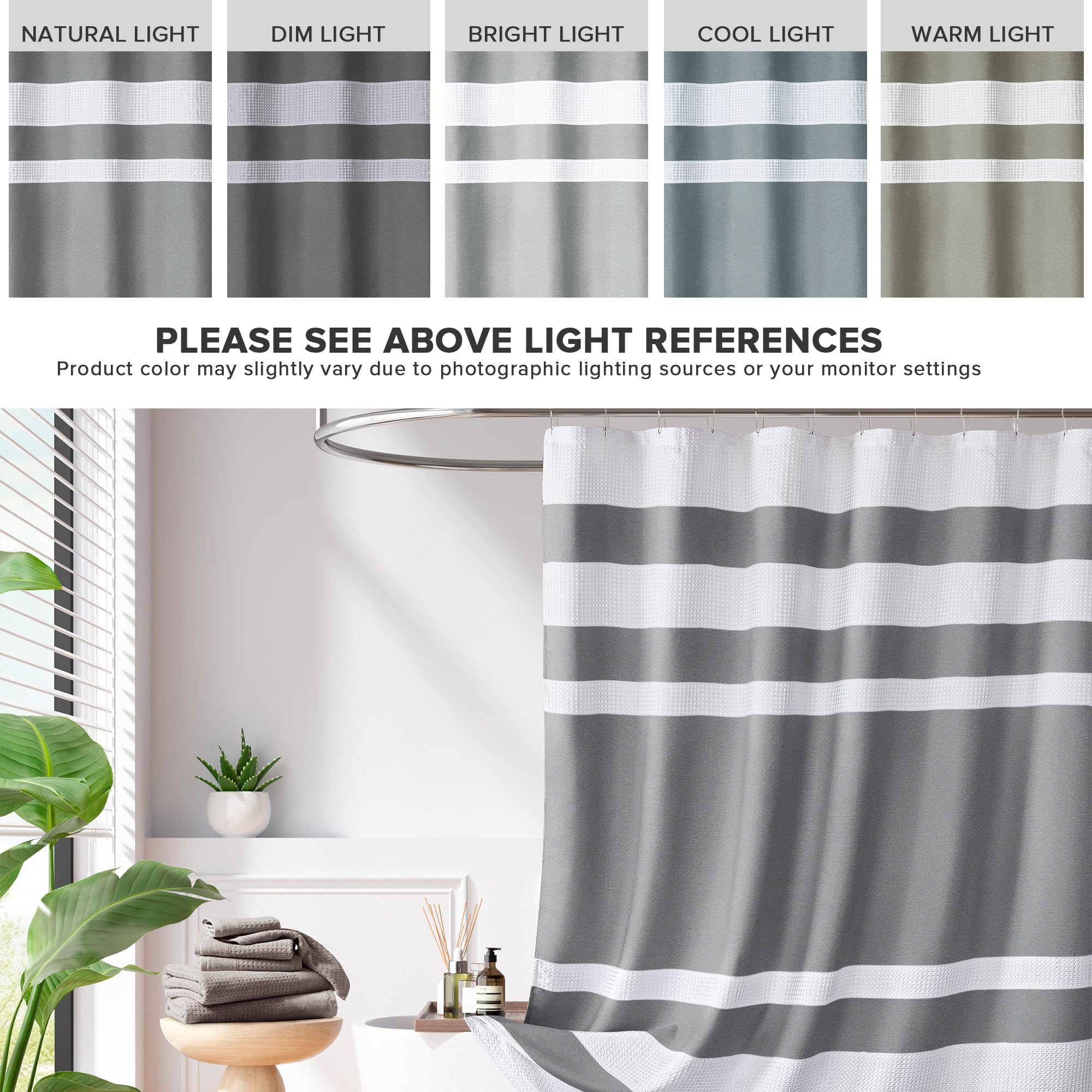 Madison Park Spa Waffle Shower Curtain Pieced Fabric With 3M Scotchgard Moisture Management, Premium Spa Quality Modern Shower Curtains For Bathroom, Standard 72X72, Charcoal