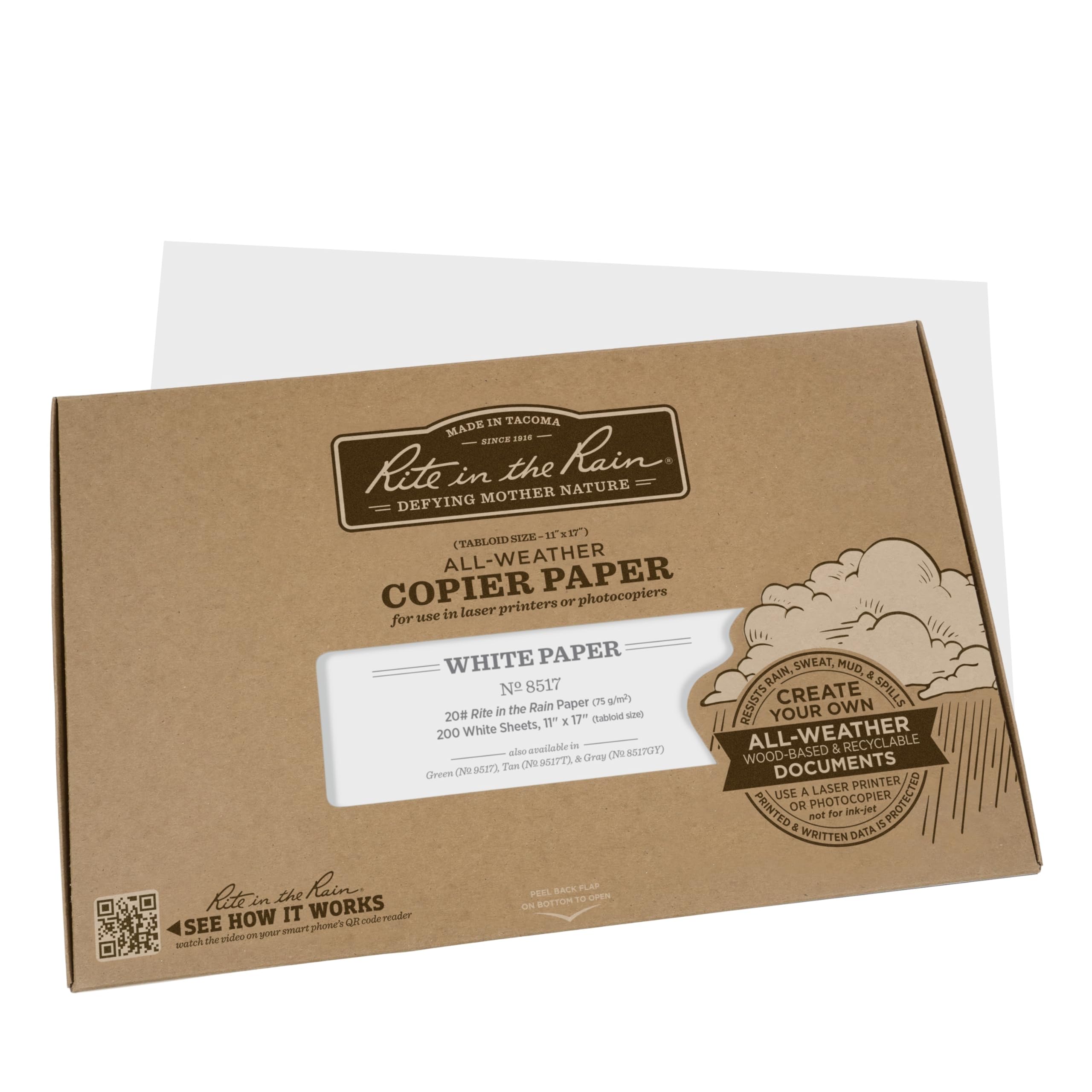 Rite In The Rain Weatherproof Copier Paper, 11' X 17', 20# White, 200 Sheet Pack (No. 8517)