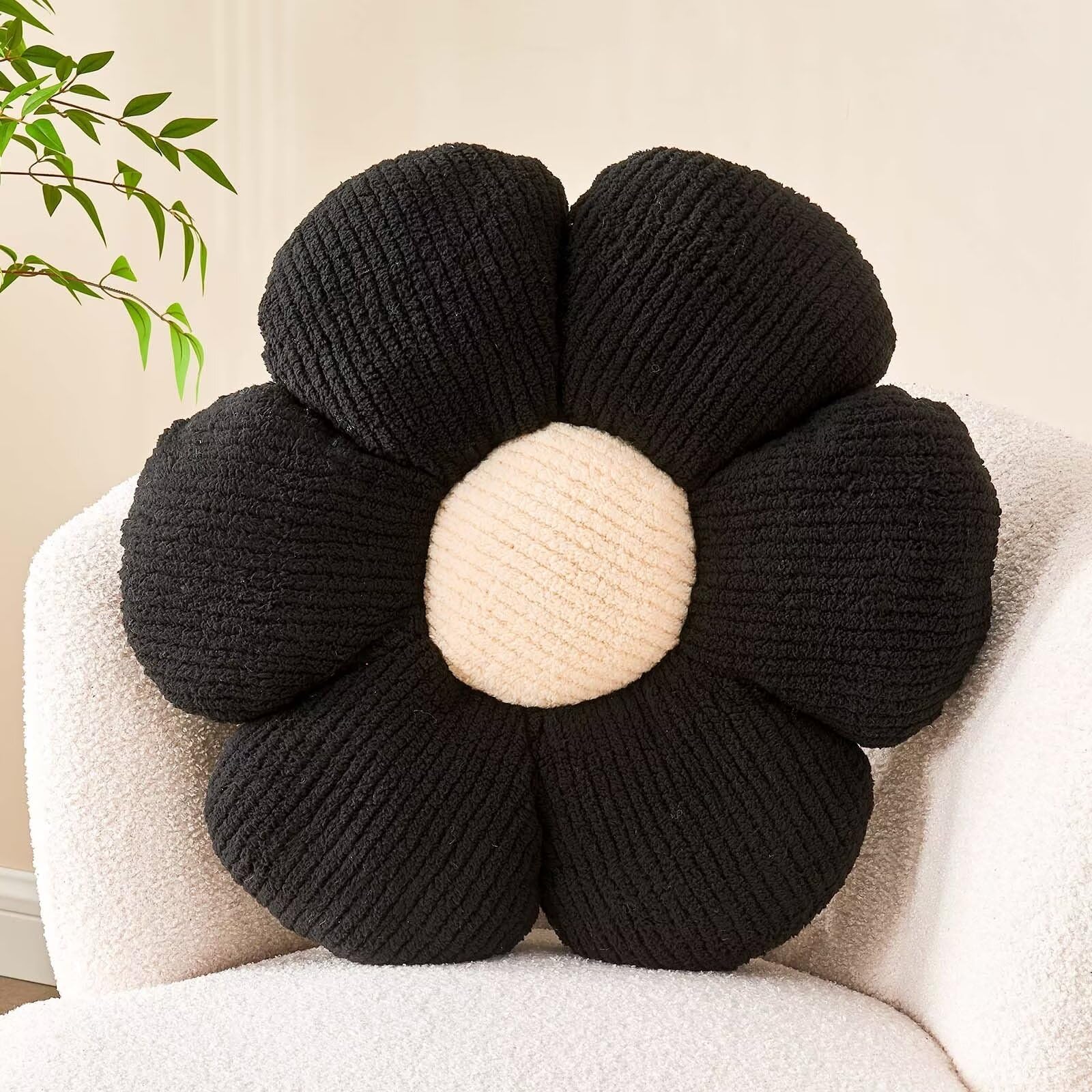 Kcvvcr Flower Throw Pillow, Soft Black 14.9' Flower Pillow For Home Decor, Cute Flower Shaped Floor Pillow Aesthetic Flower Plu