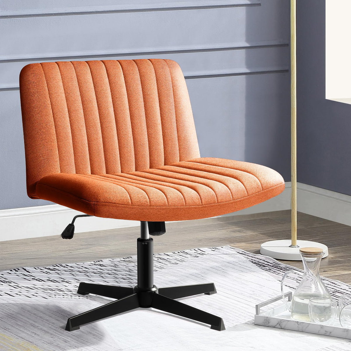 Pukami Criss Cross Chair,Armless Cross Legged Office Desk Chair No Wheels,Fabric Padded Modern Swivel Height Adjustable Mid Back Wide Seat Computer Task Vanity Chair For Home Office(Brown)